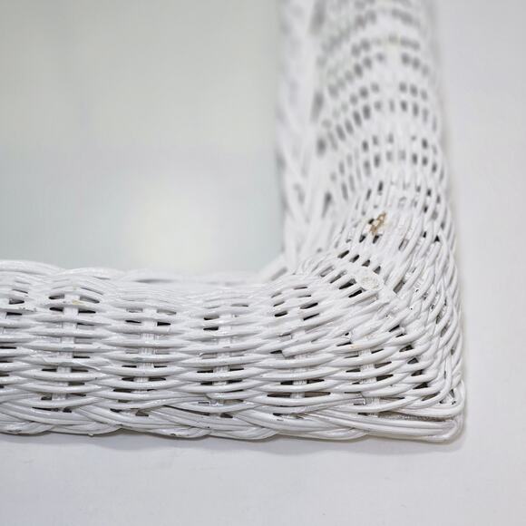 White Wicker Wall Mirror Coastal Cottage Farmhouse Boho Shabby Chic 18"x24" - Picture 3 of 14